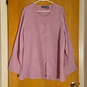 Kenar Woman 100% Linen Button Up Tunic Top Size 2X L/S Petal Pink Cottagecore